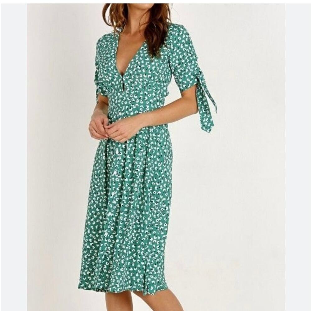 Faithful the Brand Nina Green Floral Midi Dress Size S XS Wedding Guest Summer